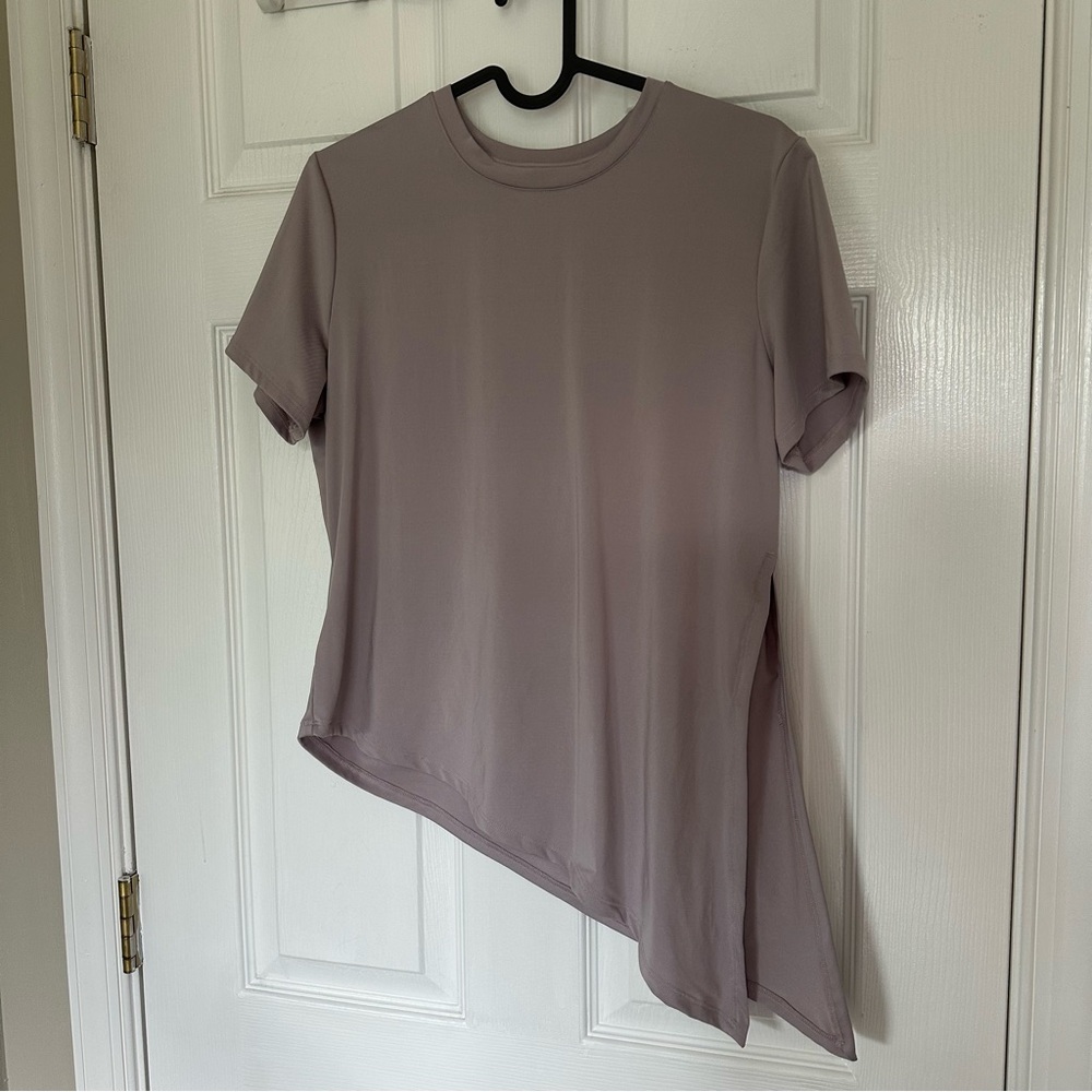 Yvette taupe Asymmetrical Short Sleeve Tee
